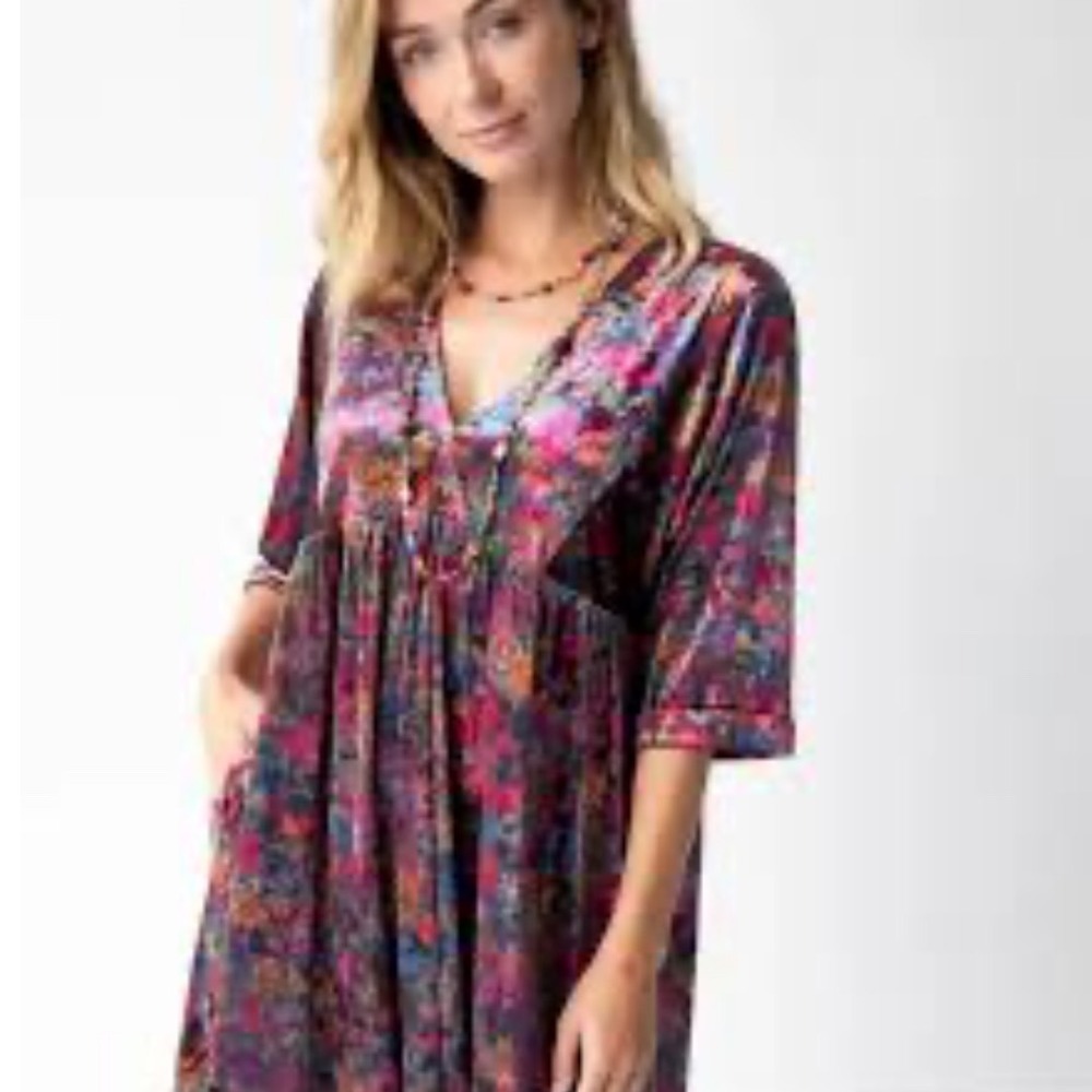 Floral Velvey Multicolored Smock Mini Dress